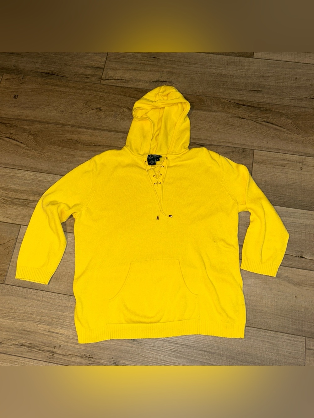 Ralph Lauren Hooded Knit Sweater Yellow Nautical Boating Preppy Vintage Woman L